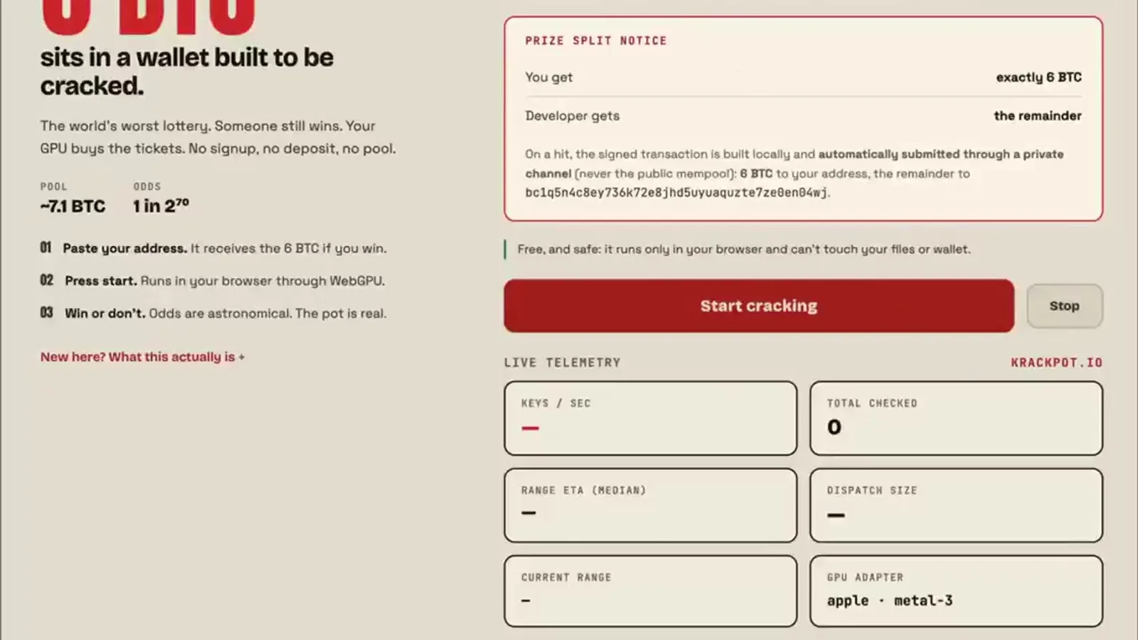 Bitcoin Puzzle 71 : 7,1 BTC à gagner en cassant une clé privée, l'outil Krackpot ouvre la chasse au grand public
