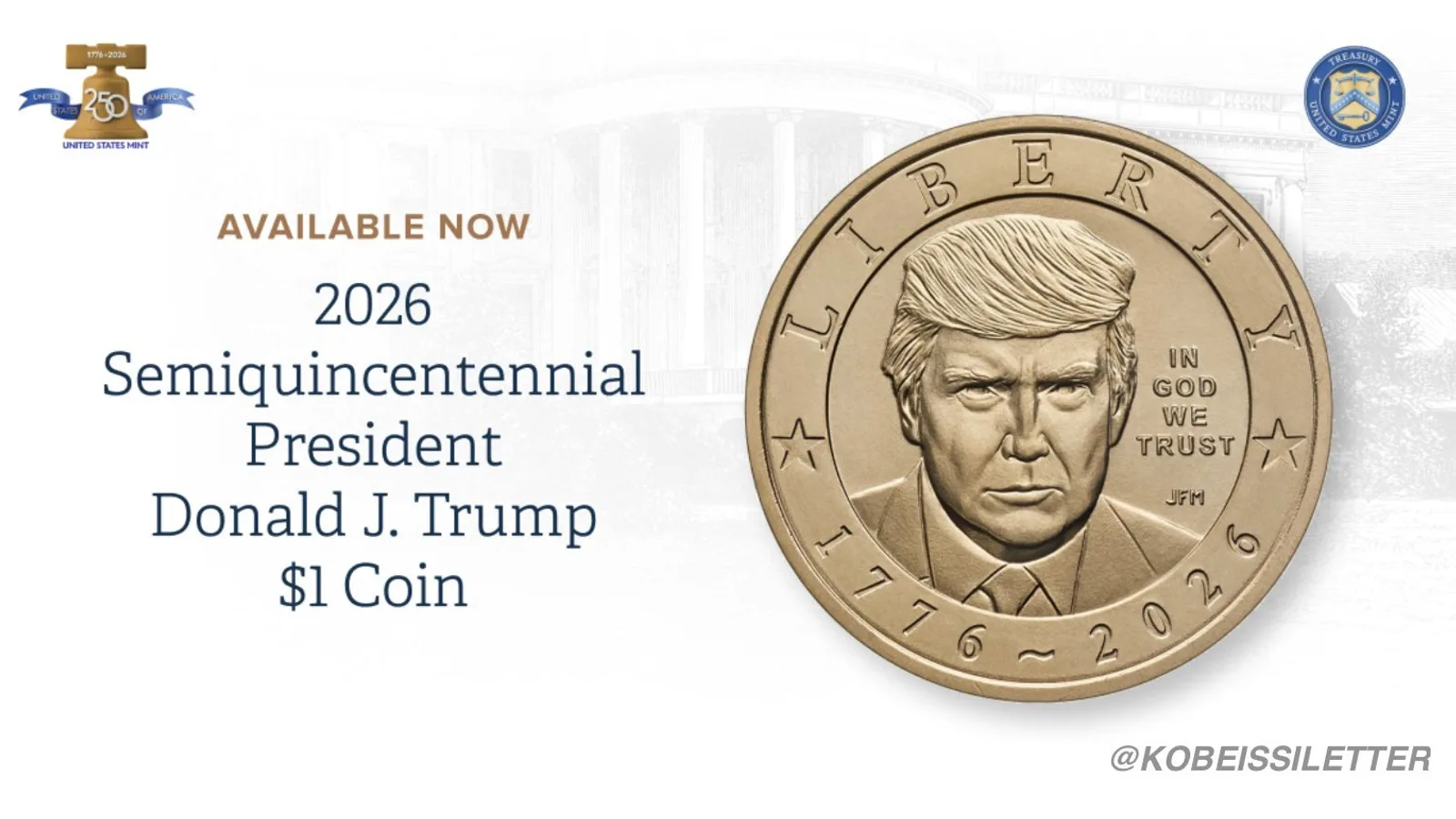 L'US Mint frappe une pièce de 1 dollar à l'effigie de Donald Trump, président en exercice : une première dans l'histoire américaine