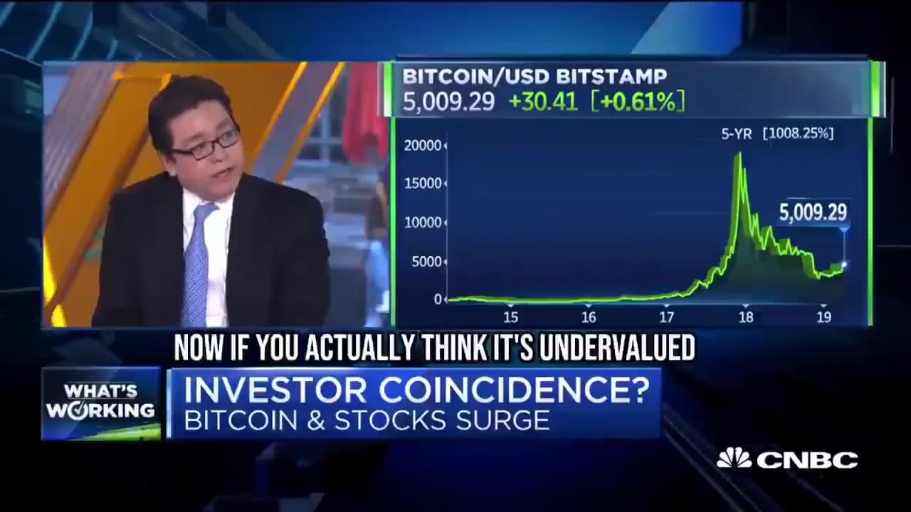 Tom Lee en 2019 : 1 à 2% de Bitcoin en portefeuille, une allocation moquée quand le BTC valait 5 000 dollars