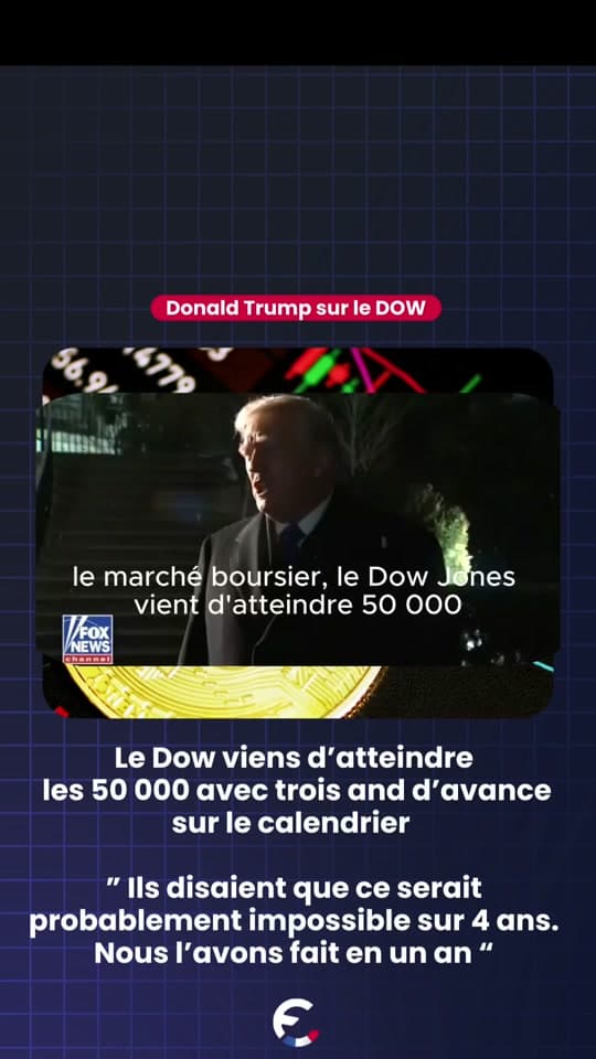 🚨🇺🇸 Donald Trump annonce que le Dow vient d’atteindre les 50 000, ave...
