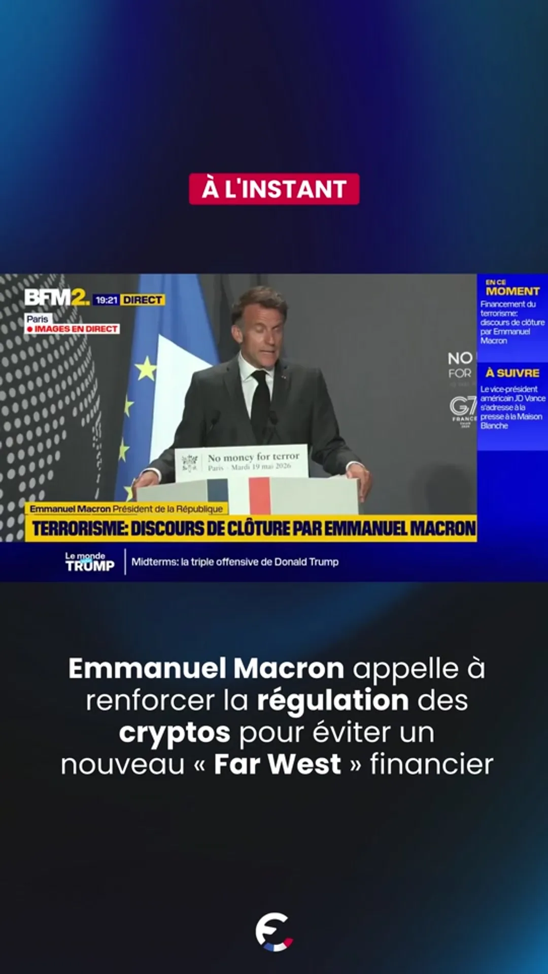 Emmanuel Macron appelle à renforcer la régulation des cryptos pour éviter un
