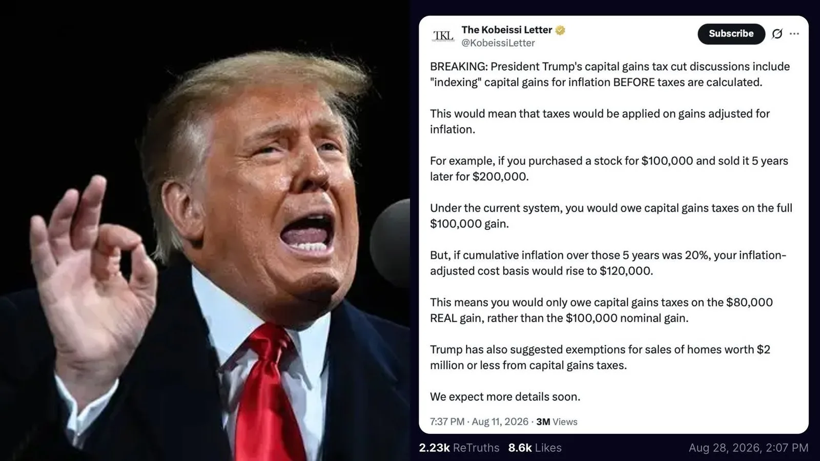 Trump envisage d'indexer le prix d'achat sur l'inflation pour réduire l'impôt américain sur les plus-values