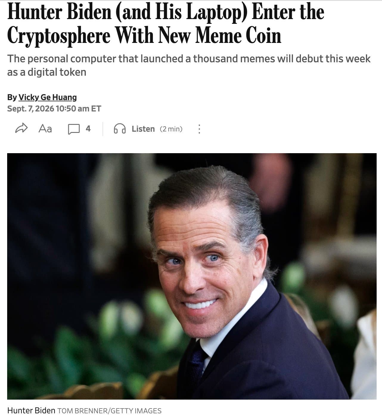 Hunter Biden lance LAPTOP, un memecoin sur Base qui cible les perdants du token TRUMP